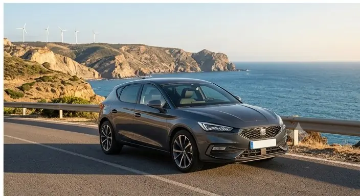 Coche nuevo en una carretera de la costa